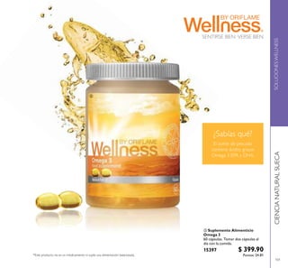 101
 Suplemento Alimenticio
Omega 3
60 cápsulas. Tomar dos cápsulas al
día con la comida.
15397 $ 399.90
Puntos: 24.81
SENTIRSE BIEN·VERSE BIEN

¿Sabías qué?
 