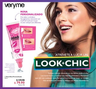 54
22497LovePink
 Gloss Rosa Personalizado
10 ml
$ 119.90
$ 79.90Puntos: 4.96
Incluye colores vibrantes en tus labios,¡todo el año!
Los tonos fucsia y carmesí son colores divertidos y llamativos
que van con cualquier look.Así que es momento de hacer un cambio
más atrevido que resalte tu belleza con tonos maravillosos.
Modelo maquillada con: Gloss Rosa Personalizado 22497 Love Pink.

 