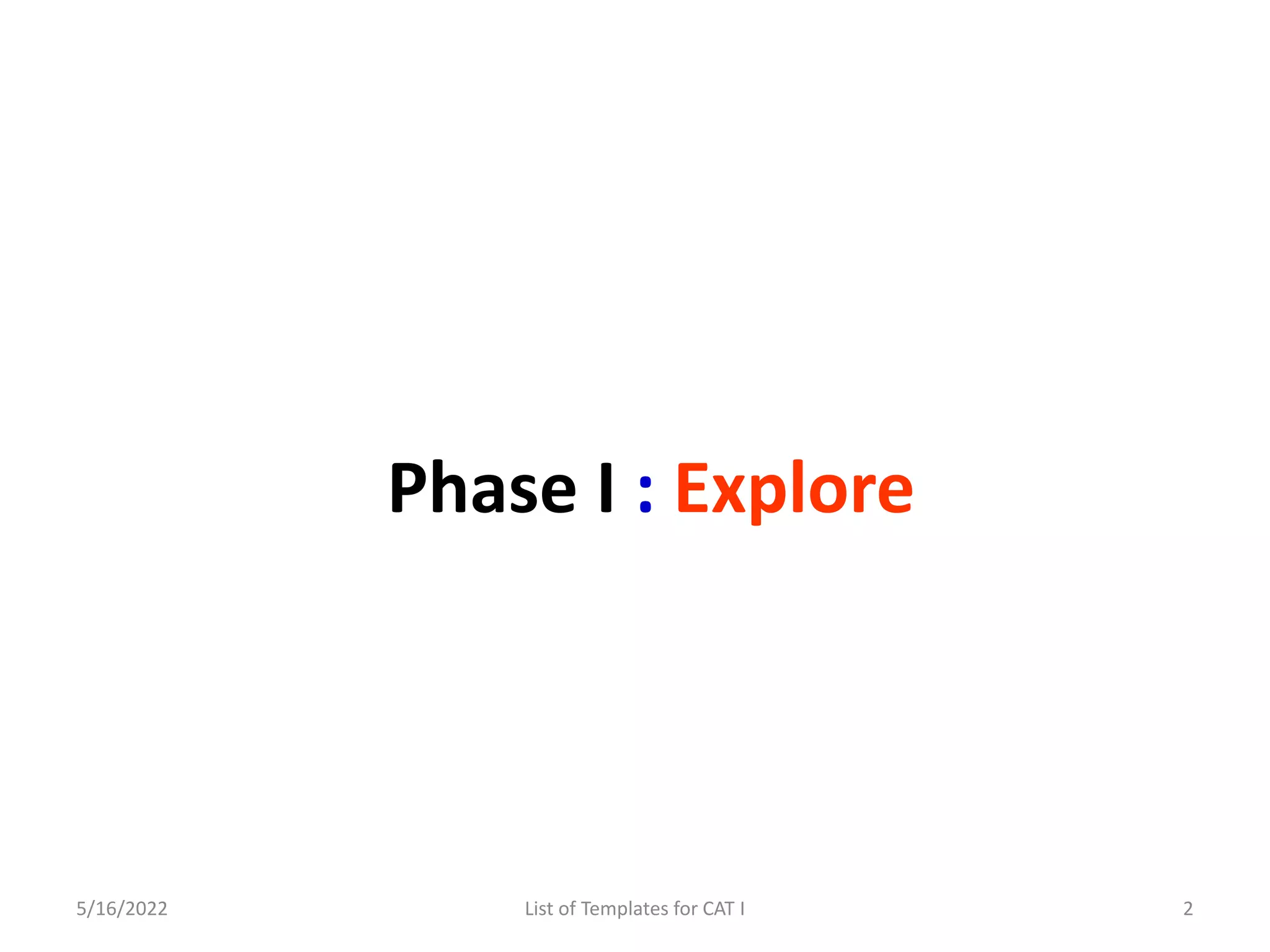 Phase I : Explore
5/16/2022 List of Templates for CAT I 2
 