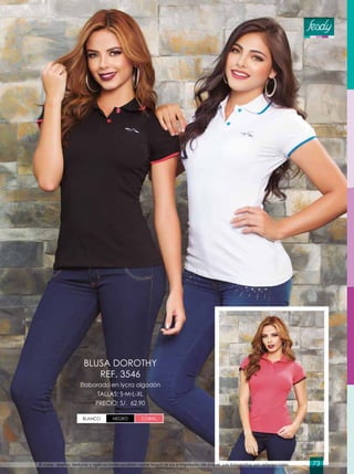 Elaborado en lycra algodón
TALLAS: S-M-L-XL
PRECIO: S/. 62.90
BLUSA DOROTHY
REF. 3546
NEGRO CORALBLANCO
El color, diseño, texturas y aplicaciones podrían variar según la luz e impresión de papel. Las fotografías son referenciales. 73
 