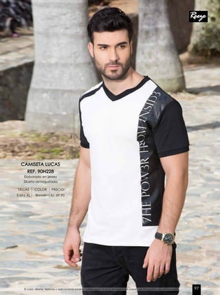 CAMISETA LUCAS
REF. 90H228
Elaborado en jersey
Silueta semiajustada
TALLAS COLOR PRECIO
S-M-L-XL Blanco S/. 69.90
El color, diseño, texturas y aplicaciones podrían variar según la luz e impresión de papel. Las fotografías son referenciales. 97
 