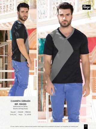 CAMISETA GERMÁN
REF. 90H223
Elaborado en jersey
Silueta semiajustada
TALLAS COLOR PRECIO
S-M-L-XL Negro S/. 69.90
El color, diseño, texturas y aplicaciones podrían variar según la luz e impresión de papel. Las fotografías son referenciales. 99
 
