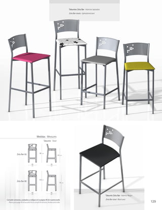 Taburetes Zeta Bar · Asientos tapizados
                                                                                                 Zeta Bar stools · Upholstered seat




                                               Medidas · Measures
                                                          Taburete · Stool




                                                   88   cm
                Zeta Bar 65                                                     64     cm




                                       40                            45
                                       cm                            cm




                                                   103 cm
                Zeta Bar 80
                                                                                  79        cm




                                       40                            45
                                       cm                            cm
                                                                                                                                           Taburete Zeta Bar · Asiento Negro

Consulte versiones, acabados y códigos en la página 90 de nuestra tarifa                                                                   Zeta Bar stool · Black seat
  Please go to page 90 of our price list to consult the versions, finishes and codes                                                                                           129
 