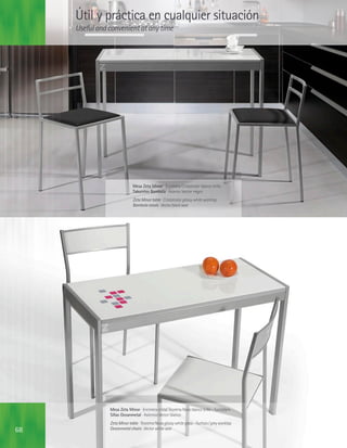Útil y práctica en cualquier situación
     Useful and convenient at any time




                              Mesa Zeta Minor · Encimera Cristalcolor blanco brillo
                              Taburetes Bambola · Asiento Vector negro
                              Zeta Minor table · Cristalcolor glossy white worktop
                              Bambola stools · Vector black seat




                Mesa Zeta Minor · Encimera cristal Teorema Novo blanco brillo - fucsia/gris
                Sillas Oceanmetal · Asientos Vector blanco
                Zeta Minor table · Teorema Novo glossy white glass - fuchsia / grey worktop
68              Oceanmetal chairs · Vector white seat
 