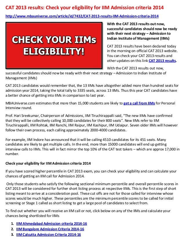 CAT 2013 results Check your eligibility for IIM Admission criteria 2014