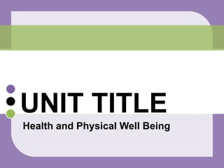 Health and Physical Well Being UNIT TITLE 