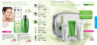 

3736
 Ecollagen Triple Cleanser
Limpiadora Triple Acción Ecollagen
Limpiadora de acción total con extracto
de Células Madre Vegetales, que hidrata con
ingredientes antioxidantes, elimina las impurezas
de la piel y los restos de maquillaje. Fórmula no
grasa de acción bifásica. 200 ml.
30140 19,00€
11,95€
 Ecollagen Overnight Skin Perfector
Serum Perfeccionador Acción Noche
Ecollagen
Solución perfeccionadora con extracto de Células
Madre Vegetales y un exclusivo Hidroxiácido que
reducen las arrugas, mejoran la apariencia de la
piel y minimizan los poros abiertos. Aplicar sobre
rostro y cuello limpios. 30 ml.
26690 38,00€
26,95€
Ecollagen Wrinkle Correcting Care
Mini set
Neceser con Mini-Tallas
Ecollagen
Set de mini-tallas que incluye Crema
de Día (10 ml), Crema de Noche
(10 ml) y Contorno de Ojos (5 ml)
en un exclusivo neceser Ecollagen.
30116 25,00€
9,95€
SERUM
Potencia la efectividad
de la crema de noche
Hidrata y nutre la piel
intensamente
Elimina el maquillaje
Limpia en profundidad
Ecollagen Wrinkle Correcting
and Lifting Serum
Serum Efecto Lifting
Acción Día Ecollagen
30 ml.
30030 40,00€
Ecollagen Wrinkle Correcting
Day Cream SPF 15
Tratamiento de Día
Antiarrugas SPF 15
Ecollagen
50 ml.
26685 35,00€
Ecollagen Wrinkle Correcting
Eye Cream
Contorno de Ojos
Antiarrugas Ecollagen
15 ml.
26687 26,00€
Ecollagen Wrinkle Correcting
Night Cream
Tratamiento de Noche
Antiarrugas Ecollagen
50 ml.
26686 35,00€
Ecollagen Wrinkle Correcting
Day Cream Light
Crema de Día Ligera
Antiarrugas Ecollagen
50 ml.
30028 35,00€
Ayuda a combatir
la aparición de
bolsas y ojeras
Para todo tipo de pieles+35
Estimula la producción
de colágeno y rellena las
arrugas desde el interior
Tratamiento
nutritivo anti-edad
acción noche
SPF
15
Ecollagen Wrinkle Correcting CareEcollagen Wrinkle Correcting Care
EXISTENCIAS LIMITADAS
¡NUEVO!
DÍA
DÍA
NOCHE
SERUM
CONTORNO DE OJOS
¡EL SET INCLUYE
un exclusivo
MINI NECESER
ECOLLAGEN!
cuidadofacial
INNOVACIÓN: Limpiadora Triple
Acción con células madre vegetales
TU KIT ESENCIAL
¡Perfecto para emergencias!
 