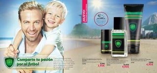 a





6362
¡NUEVO!
EXISTENCIASLIMITADAS
¡PRUÉBALA!
Desliza la muñeca
sobre la fragancia
y disfruta de su
aroma
 Kick Off Eau de Toilette
Eau de Toilette Kick Off
Un aroma vibrante y lleno de vitalidad que recrea
la energía masculina con su combinación de
ingredientes cítricos y amaderados. 30 ml.
30464 16,95€
9,95€
 Kick Off 2-in-1 Hair & Body Wash
Gel de Ducha y Champú 2 en 1 Kick Off
Práctico gel de doble acción. 200 ml.
31103 7,95€
4,95€
 Kick Off Anti-perspirant 24H Deodorant
Desodorante Roll-On Antitranspirante
Kick Off
Siente su frescura durante todo el día. 50 ml.
31104 5,95€
3,95€
Captura la energía del futbol
más auténtico con este aroma
inspirado en Brasil. Una expresiva
esencia que combina notas cítricas
con la templanza de un corazón
de Lavanda y fondo amaderado
que te llenará de vitalidad.
Captura la energía del futbol
más auténtico con este aroma
inspirado en Brasil. Una expresiva
esencia que combina notas cítricas
con la templanza de un corazón
de Lavanda y fondo amaderado
que te llenará de vitalidad.
Comparte tu pasión
por el futbol
 