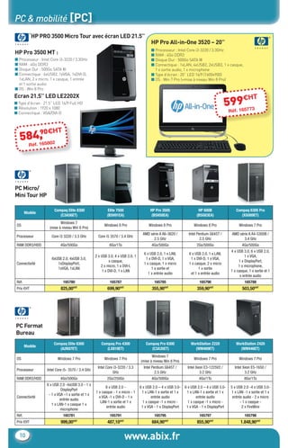 PC & mobilité [PC]
            HP PRO 3500 Micro Tour avec écran LED 21.5’’
                                              ...