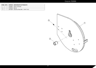 Conjunto 7220956
2
3
1
ITEM QTD. CÓDIGO DESCRIÇÃO DO PRODUTO
1 1 7220957 Disco Comando
2 1 7220932 Bucha
3 1 2912504 Graxeira Reta M8 x 1 DIN 71412
67
 