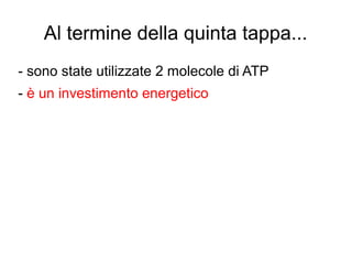 Al termine della quinta tappa...
- sono state utilizzate 2 molecole di ATP
- è un investimento energetico
 