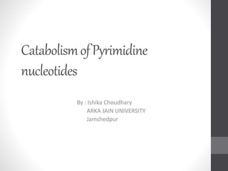 CatabolismofPyrimidine
nucleotides
By : Ishika Choudhary
ARKA JAIN UNIVERSITY
Jamshedpur
 