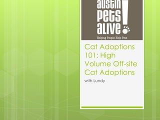 Cat Adoptions
101: High
Volume Off-site
Cat Adoptions
with Lundy
 