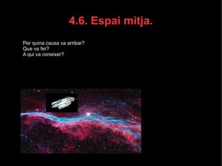 4.6. Espai mitja.
● Per quina causa va arribar?
● Que va fer?
● A qui va coneixer?
 