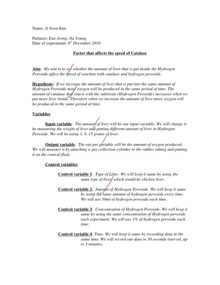 Enzyme catalysis lab report hypothesis