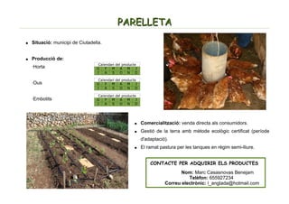 PARELLETA
●   Situació: municipi de Ciutadella.


●   Producció de:
                                   Calendari del produ...