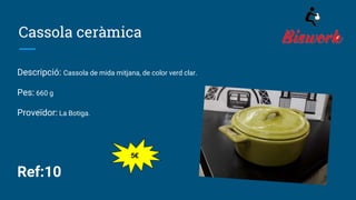 Cassola ceràmica
Descripció: Cassola de mida mitjana, de color verd clar.
Pes: 660 g
Proveïdor: La Botiga.
Ref:10
5€
 