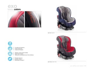 exo
basic colors




                                                     4561 R31 ABBYS




    ES A prueba de impactos
    EN Impact approved
    FR À preuve d’impacts

    ES Testado contra impacto lateral
    EN Side Impact tested
    FR Testé pour sa résistance aux chocs latéraux


    ES Elevador Grupo 0
    EN Lowrider Group 0
    FR Rehausseur Groupe 0
                                                     4561 R30 BURNT RED



                                                                          car safety | exo basic | 159
 