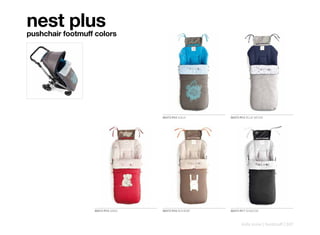 nest plus
pushchair footmuff colors




                                   80473 R10 AQUA     80473 R12 BLUE MOON




                  80473 R15 SAND   80473 R16 BOHEME   80473 R17 SHADOW



                                                            kids zone | footmuff | 247
 