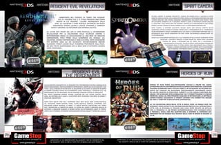 _NINTENDO                                                                                                                                                         _NINTENDO
                                 resident evil revelations                                                                                                                                                     spirit camera
                                                                                                                                                              IN SPIRIT CAMERA: LE MEMORIE MALEDETTE I CONFINI TRA MONDO REALE E UNIVERSO DI GIOCO
                                            AMBIENTATO NEL PERIODO DI TEMPO TRA RESIDENT                                                                      SONO PIÙ CONFUSI CHE MAI. NELLA MODALITÀ STORIA USERAI LA FOTOCAMERA NINTENDO 3DS COME
                                          EVIL 4 E RESIDENT EVIL 5, IL TITOLO PRESENTA UNA STORIA                                                             ‘CAMERA OBSCURA’, UNO STRANO CONGEGNO FONDAMENTALE NELL’INTERA SERIE PROJECT ZERO,
                                        INEDITA IN CUI TROVERAI I CELEBRI PROTAGONISTI DELLA                                                                  PER ESPLORARE L’AMBIENTE CHE TI CIRCONDA. IMPARA A USARE LA MISTERIOSA CAMERA OBSCURA
                                      SERIE, JILL VALENTINE E CHRIS REDFIELD, AFFIANCATI DAI NUOVI                                                            E A SFRUTTARE I SUOI POTERI UNICI PER SCOPRIRE I MISTERI CHE SI NASCONDONO IN UNO STRANO
                                    PERSONAGGI PARKER LUCIANI E JESSICA SHERAWAT, E AMBIENTI                                                                  DIARIO E LOTTARE CONTRO GLI SPIRITI USANDO LA RA E LA FOTOCAMERA NINTENDO 3DS.
                                  NUOVI E ORIGINALI DA ESPLORARE CON ESTREMA CAUTELA.                                                                         SPIRIT CAMERA: LE MEMORIE MALEDETTE INCLUDE ANCHE UNO SPECIALE LIBRETTO REALTÀ
                                                                                                                                                              AUMENTATA, CHE NELLA STORIA È CHIAMATO “DIARIO VIOLA”. IL PROTAGONISTA SEI TU: TI IMMERGERAI
                            GLI ULTIMI DATI INVIATI DAL GPS DI CHRIS REDFIELD, IL CO FONDATORE                                                                IN UN EMOZIONANTE VIAGGIO SOPRANNATURALE CHE USERÀ LA FOTOCAMERA NINTENDO 3DS E LE
                            DELL’ALLEANZA PER LA VALUTAZIONE DELLA SICUREZZA CONTRO IL                                                                        POTENZIALITÀ DELLA REALTÀ AUMENTATA PER FARTI VIVERE UN’ESPERIENZA AGGHIACCIANTE DEL
                            BIOTERRORISMO BSAA , LO LOCALIZZAVANO SU UNA NAVE DA CROCIERA                                                                     TUTTO INNOVATIVA.
                            ABBANDONATA, POCO PRIMA DELLA SCOMPARSA DEL SEGNALE. JILL                                                                         GRAZIE ALLA FOTOCAMERA NINTENDO 3DS E ALLE FUNZIONALITÀ DELLA REALTÀ AUMENTATA POTRAI
                            VALENTINE, STORICA PARTNER BSAA E AMICA DI CHRIS, PARTE IN MISSIONE                                                                            SBLOCCARE I CONTENUTI NASCOSTI IN OGNI PAGINA DEL DIARIO VIOLA, ESPLORARE
                            PER SCOPRIRE COSA GLI SIA ACCADUTO, AVVENTURANDOSI INSIEME                                                                                       I MISTERI DEL DIARIO E INTERAGIRE CON GLI SPIRITI, CHE TI AIUTERANNO O
                                                                                                                                                                               CERCHERANNO DI ATTACCARTI. ALCUNI DI LORO SI TRASFERIRANNO PERSINO NEL
                            ALL’AGENTE PARKER LUCIANI NELLE TENEBROSE PROFONDITÀ DELLA NAVE.
                                                                                                                                                                                  TUO MONDO REALE E POTRAI VEDERLI SOLO MUOVENDOTI NELLA STANZA E
                            MA BEN PRESTO SCOPRIRANNO CHE LA NAVE NON È PURTROPPO DESERTA                                                                                           USANDO LA CONSOLE NINTENDO 3DS PER SCOPRIRE DOVE SI NASCONDONO.
                            COME CREDEVANO...                                                                                                                                         MA ATTENZIONE: POTREBBERO ESSERTI ALLE SPALLE, PRONTI A COLPIRE!




               E44.98                                                                                                       E44.98


                            _NINTENDO                    resident evil                                                                                                            _NINTENDO
                                                                                                                                                                                                          heroes of ruin
                                                      the mercenaries
                         CHI HA GIOCATO A RESIDENT EVIL 4 E RESIDENT EVIL 5 RICORDERÀ DI SICURO LA MODALITÀ DI                                              HEROES OF RUIN PUNTA SULL’INTERAZIONE SOCIALE E ONLINE NEL GIOCO,
                         GIOCO MERCENARIES, PARTICOLARMENTE APPREZZATA E LODATA DA CHI HA GIOCATO I DUE                                                     ATTRAVERSO UN UTILIZZO INNOVATIVO DELLA CONSOLE NINTENDO 3DS. I GIOCATORI
                         TITOLI. QUELLA MODALITÀ RICHIEDEVA AL GIOCATORE DI UCCIDERE IL MAGGIOR NUMERO                                                      POSSONO SCAMBIARSI RARI E POTENTI OGGETTI IN UN NEGOZIO ALL’INTERNO DEL
                         DI ZOMBIE POSSIBILE ENTRO UN DETERMINATO LASSO TEMPORALE, E RESIDENT EVIL THE                                                      GIOCO CHE POSSIEDE UN INVENTARIO CONTINUAMENTE AGGIORNATO GRAZIE
                         MERCENARIES 3D PER NINTENDO 3DS NE PROPONE VERSIONE ESTESA ED ARRICCHITA.                                                          AD UN USO CREATIVO DI STREETPASS. CONNETTI LA TUA CONSOLE NINTENDO 3DS
                         NEL GIOCO VENGONO RIPRESE DIVERSE LOCATION DEI DUE ULTIMI CAPITOLI DELLA                                                           ONLINE, PER SCARICARE SFIDE GIORNALIERE CHE TI PERMETTERANNO DI VINCERE
                         SERIE, ALL’INTERNO DELLE QUALI IL GIOCATORE DEVE VEDERSELA CON ORDE DI ZOMBIE E                                                    PREMI NEL GIOCO. GLI EROI POSSONO SCEGLIERE DI INTENSIFICARE LA BATTAGLIA
                         CREATURE SPAVENTOSE!                                                                                                               CONNETTENDOSI LOCALMENTE O TRAMITE INTERNET PER COMBATTERE INSIEME
                                                                                                                                                            AD AMICI E FAMILIARI IN MULTIPLAYER COOPERATIVO.
                         DOPO AVER SCELTO UNO FRA I NUMEROSI VOLTI NOTI DELLA SERIE CHRIS REDFIELD,
                         JILL VALENTINE, BARRY BURTON, HUNK, CLAIRE REDFIELD, REBECCA CHAMBERS, JACK                                                        LA TUA AVVENTURA INIZIA NELLA CITTÀ DI NEXUS, DOVE LA FRAGILE PACE CHE
                         KRAUSERED ALBERT WESKER , LE ARMI E LE ABILITÀ SPECIALI SBLOCCABILI NEL CORSO                                                      REGNAVA È STATA DISTRUTTA DA UNA MALEDIZIONE IMPOSTA SUL SOVRANO DELLA
                         DELL’ AVVENTURA LA PARTITA HA INIZIO. LO SCOPO DEL GIOCO È APPUNTO QUELLO DI                                                       CITTÀ. CON LA SPERANZA DI TROVARE UNA CURA, VIENE INVIATO UN APPELLO,
                         UCCIDERE IL MAGGIOR NUMERO DI NEMICI ENTRO UN DETERMINATO LIMITE DI TEMPO,                                                         CON LA PROMESSA DI UN PREMIO INCOMMENSURABILE PER CHIUNQUE RIESCA
                         LIMITE CHE È POSSIBILE ESTENDERE DISTRUGGENDO SPECIALI OGGETTI SPARSI NEL LIVELLO.                                                 A TROVARLA. SCEGLI UNO FRA QUATTRO EROI, E RISPONDI AL DISPERATO SOS,
                                                                                                                                                            PARTENDO PER UN VIAGGIO ALLA RICERCA DELLA CURA IN GRADO DI SALVARE LA
                                                                                                                                                            CITTÀ.




      E44.98                                                                                                                E44.98

178                                                                                                                                                                                                                                                     179
                                _GARANTIAMO LA TUA SODDISFAZIONE SULL’ACQUISTO. Non sei soddisfatto del          _GARANTIAMO LA TUA SODDISFAZIONE SULL’ACQUISTO. Non sei soddisfatto del
                                tuo acquisto? Avrai 24 ore di tempo per cambiarlo con altri prodotti.              tuo acquisto? Avrai 24 ore di tempo per cambiarlo con altri prodotti.
 