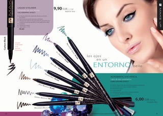 LIQUID eYeLIneR
                   Delineador de ojos líquido
                                                                                             9,90 EUR / 1,1 ml
                                                                                                                                        900,00 EUR / 100 ml
                   c aLLigr aphic EffEc t

                   » el negro profundo obtenido del puro extracto
                      de carbón
                   » tiene la punta perfectamente perfilada
                   » dispone del sistema de gota gota el cual junto con
                      la perfecta textura ayudan en una aplicación ideal
                   » duradero
                   » resistente al agua
                   » capacidad: 1,1 ml
                     FM | el01
carbon Black




               ¡Guarda




                                                                                                                                            m
               el delineador




                                                                                                                                               al
               en la




                                                                                                                                                    aC
               posición




                                                                                                                                                     hi
                                                                                                                                                     te
               horizontal!
                                                                                                    iC




                                                                                                                                                         gr
                                                                                                         y
                                                                                                             a




                                                                                                                                                          ee
                                                                                                                                                          N
                                                                                                                 m
                                                                                                                     et
                                                                                                                                                                       los ojos




                                                                                                                                                              FM
                                                                                                                          h
                                                                                                                              yS




                                                                                                                                                                 |
                                                                                                                                                               kr0
                                                                                                                                                                             en un
                                                                                                                                   t
                                                                                                                                       FM




                                                                                                                                                                   6
                                                                                                                                            |k
                                                                                                                                              r07

                                                                                                                                                                                      ENTORNO
                                                                                   da
                                                                                        rk
                                                                                             Bl
                                                                                                  ue
                                                                                                         FM
                                                                                                                                                                                                                                                                          bello
                                                                                                            |    kr0
                                                                                                                     5
                                                                  fr o
                                                                          ze
                                                                               N
                                                                                   gr                                                                                                                                               AUToMATIc e Ye PencIL
                                                                                        ey
                                                                                             FM
                                                                                                |   kr04                                                                                                                            Lápiz de ojos automático
                                                                                                                                                                                                                                    Long-LaSting EffEc t
                                                      d eeP                                                                                                                                                                         »   define claramente tanto las líneas gruesas como finas
                                                              mar
                                                                    ooN                                                                                                                                                             »   enriquecido con ceras y aceites volátiles
                                                                               FM | k
                                                                                     r   02                                                                                                                                         »   resistente al agua
                                                                                                                                                                                                                                    »   no se extiende
                                                                                                                                                                                                                                    »   deslizamiento automático y bastón retráctil
                                                                                                                                                                                                                                    »   un cómodo afilador en la base
                                                                                                                                                                                                                                    »   peso: 0,31 g
                                               Str o N g g
                                                           r a P h it e
                                                                           FM | kr03
                                                                                                                                                                                                                                                                              6,00 EUR / 0,31 g
                                                                                                                                                                                                                                                                                                1935,48 EUR / 100 g


                                               d eC adeNCe B l aCk FM | kr01


         36                                                                                                                                                            Los productos FM GROUP MAKE UP son productos originales de FM GROUP World.                                                                37
 