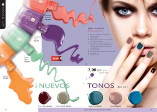 S ummer
                                       S uNSe t
                                       FM | n014




                                                                                          nAIL L AcQUeR
                                                                                          Esmalte para uñas
                                                                                          » duradero, resistente a la raspadura,
                                                                                              no se desprende
                        l aveNder
                                                                                          » secado rápido
                        f ield                                                            » ofrece un color original, muy a la moda,
                        FM | n013                                                             con un precioso brillo
                                                                                          » su rica fórmula contiene entre otros:
                                                                                              vitaminas A y E, calcio y queratina que
                                                                                              fortalecen la uña, previenen su rotura
                                                                                              y desdoblamiento
                                                                                          »   textura cremosa
                                                                                          »   el pincel perfecto facilita el cubrimiento total
                                                                                          »   hipoalergénico
                                                                                          »   capacidad: 10 ml

            f reSh
            m iNt
            FM | n019




                                                                                          7,00 EUR / 10 ml
                                                                                                                        70,00 EUR / 100 ml
PaPaya
FM | n018




                         ¡ nUeVoS                                                       TonoS l i n d o s !

                             r uBy W iNe FM | n016   o live g reeN FM | n012               d ark J ade FM | n011                                     f r aPPe FM | n015   B lue l agooN FM | n017
   56                                                                          Los productos FM GROUP MAKE UP son productos originales de FM GROUP World.                                           57
 