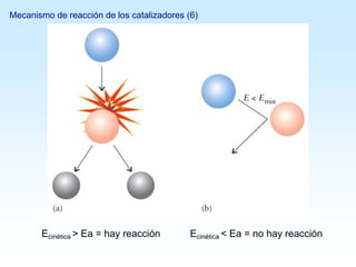 Ecinética > Ea = hay reacción Ecinética < Ea = no hay reacción
Mecanismo de reacción de los catalizadores (6)
 