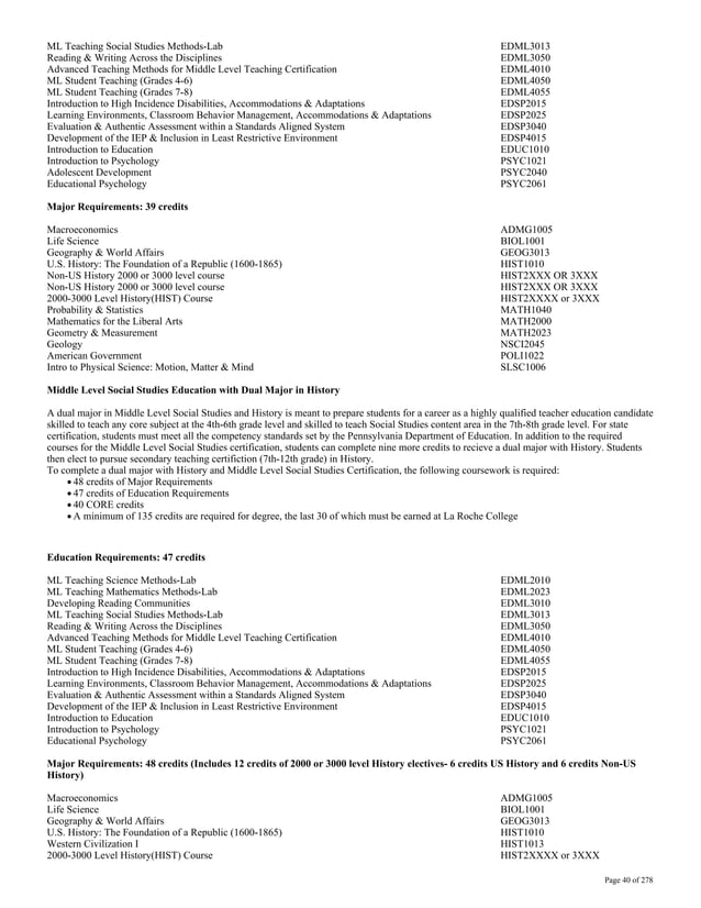 La Roche Catalog 201516 PDF Undergraduate Education College