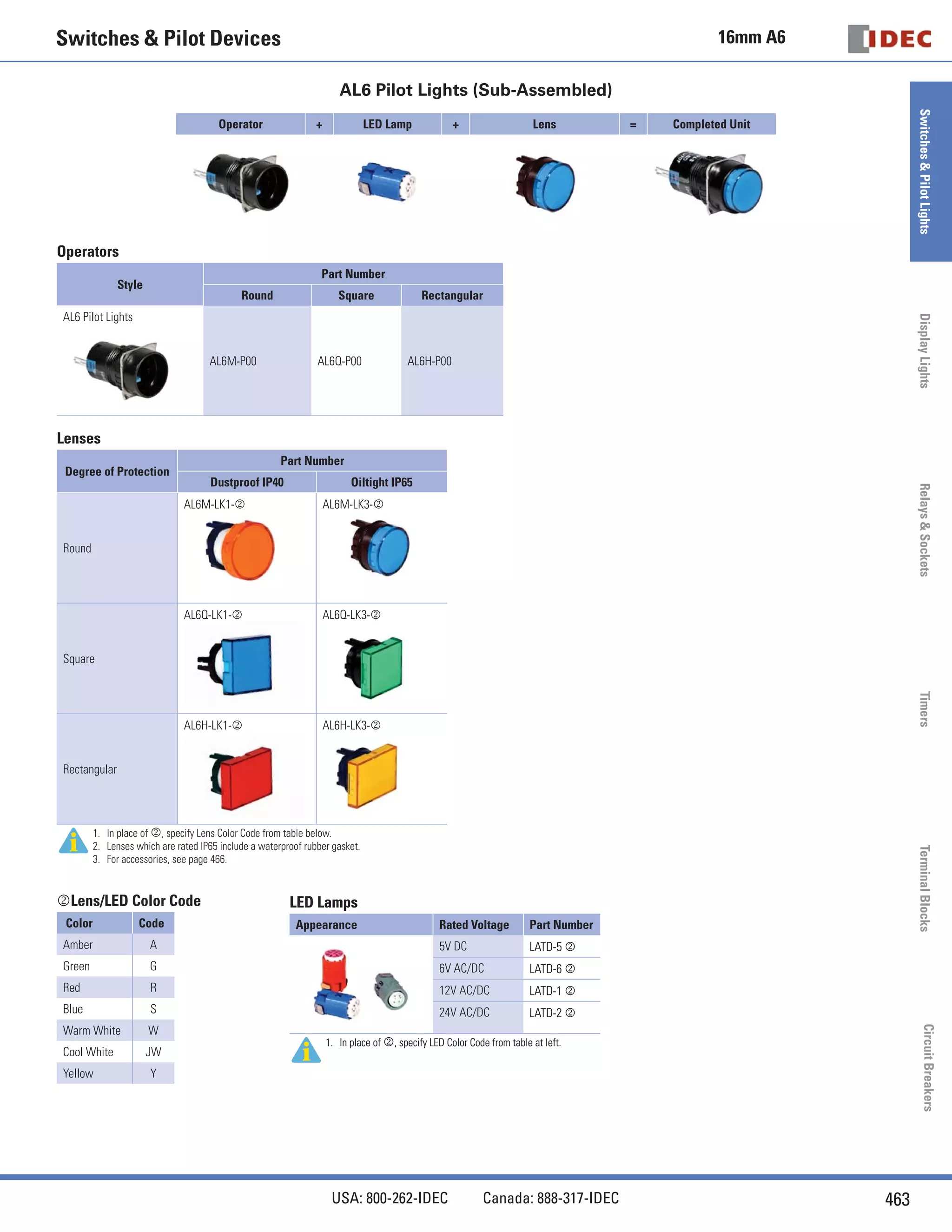 Catalog đèn báo nút nhấn công tắc IDEC (Nhật Bản) - dòng A6 | PDF