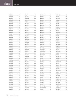 www.miltex.com112
I ndex
802/016.....................61
802/018.....................61
802G014....................61
805/010.....................62
805/012.....................62
805/016.....................62
805/018.....................62
805G015....................62
805G018....................62
806/010.....................62
806/012.....................62
806/014.....................62
806/016.....................62
806/018.....................62
806G012....................62
806G016....................62
807/016.....................62
807G016....................62
808/010.....................61
808/012.....................61
808/014.....................61
818/014.....................62
818/018.....................62
818/035.....................62
818/047.....................62
819/014.....................62
825/042.....................61
831/018.....................61
832/018.....................61
835/008.....................63
835/009.....................63
835/010.....................63
835/012.....................63
835/014.....................63
835G012....................63
835G014....................63
836/012.....................63
836/014.....................63
837/014.....................63
837/016.....................63
837/018.....................63
837G018....................63
838/010.....................63
838/012.....................63
838/014.....................63
838/016.....................63
838G014....................63
839/010.....................61
84/016.......................64
845/010.....................63
845/012.....................63
845/014.....................63
846/014.....................63
846/016.....................63
846/018.....................63
846G016....................63
847/016.....................63
847/018.....................63
847G018....................63
848/018.....................64
848G018....................64
849/010.....................64
849/014.....................64
849/016.....................64
849G016....................64
850/012.....................64
850/016.....................64
850/018.....................64
850G018....................64
851/015.....................64
852/011.....................64
852/014.....................64
852/016.....................64
852/018.....................64
852G018....................64
853/014.....................64
853/016.....................64
860/009.....................64
860/010.....................64
861/012.....................64
862/012.....................64
862/014.....................64
862/016.....................64
863/012.....................64
863/016.....................64
863/018.....................64
863G018....................64
867/010.....................65
867/012.....................65
868/012.....................65
868/014.....................65
868G014....................65
869/012.....................65
869/014.....................65
869G014....................65
870/010.....................65
870/012.....................65
870/014.....................65
870/018.....................65
879/018.....................65
884/012.....................65
885/012.....................65
886/014.....................65
887/016.....................65
909/035.....................62
909G035....................62
AW.............................24
DFG1/2......................57
DFG1/2-CL.................59
DFG1/2SU..................57
DFG1/4......................57
DFG1/4-CL.................59
DFG1..........................57
DFG2..........................57
DFG2-CL....................59
DFG2SU.....................57
DFG3..........................57
DFG4..........................57
DFG4-CL....................59
DFG4SU.....................57
DFG5..........................57
DFG6..........................57
DFG6-CL....................59
DFG6SU.....................57
DFG7..........................57
DFG8..........................57
DFG8-CL....................59
DFG8SU.....................57
DFG14........................58
DFG331/2..................59
DFG331/2-CL.............59
DFG34........................59
DFG34-CL..................59
DFG35........................59
DFG35-CL..................59
DFG36........................59
DFG37........................59
DFG38........................59
DFG39........................59
DFG56 .......................58
DFG56-CL..................59
DFG57........................58
DFG57-CL..................59
DFG57L......................58
DFG58........................58
DFG58L......................58
DFG59........................58
DFG60........................58
DFG169......................58
DFG169L....................58
DFG170......................58
DFG170L....................58
DFG171......................58
DFG171L....................58
DFG172......................58
DFG245......................58
DFG245-CL................59
DFG329......................58
DFG330......................58
DFG330-CL................59
DFG331......................58
DFG331-CL................59
DFG332......................58
DFG556......................57
DFG556-CL................59
DFG557......................57
DFG557-CL................59
DFG557L....................57
DFG557SU.................57
DFG558......................57
DFG558-CL................59
DFG558L....................57
DFG558SU.................57
DFG559......................57
DFG559SU.................57
DFG560......................57
 