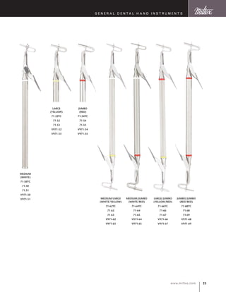 23www.miltex.com
MEDIUM/LARGE	
(WHITE/YELLOW)
71-62TC
71-62
71-63
V971-62
V971-63
MEDIUM/JUMBO	
(WHITE/RED)
71-64TC
71-64
71-65
V971-64
V971-65
LARGE/JUMBO	
(YELLOW/RED)
71-66TC
71-66
71-67
V971-66
V971-67
JUMBO/JUMBO	
(RED/RED)
71-68TC
71-68
71-69
V971-68
V971-69
JUMBO 	
(RED)
71-54TC
71-54
71-55
V971-54
V971-55
LARGE 	
(YELLOW)
71-52TC
71-52
71-53
V971-52
V971-53
MEDIUM 	
(WHITE)
71-50TC
71-50
71-51
V971-50
V971-51
G eneral D ental H and I nstruments
 