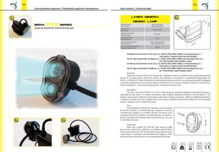 164
seria ATEX series
165
CE -mark
Descriere:
45,50
90,00
12
0
,00
IP - 54
LAMPA MINIERA
MINING LAMP
Material carcasa
Case material
Policarbonat negru
Tipul bateriei
NiMH or NiCd
Capacitate acumulator
Tensiune nominala
Sursa luminoasa principala
Ø 29,00
Ø 11,00
80,00
Farul
 