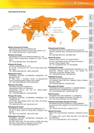 FeaturesOptionsInstructionsMotorCompatibilityWarrantyInquiry
Standard
Specifications
Operationpanel
Parameterunit
FRConfigurator
Parameter
List
Protective
Functions
Explanations
of
Parameters
TerminalConnection
Diagram
TerminalSpecification
Explanation
Outline
Dimension
Drawings
Connection
example
78
International FA Center
Korean FA Center
Beijing FA Center
European FA Center
UK FA Center
Central and Eastern Europe
FA Center
Tianjin FA Center
Shanghai FA Center
Guangzhou FA Center
Hong Kong FA Center
Taiwan FA Center
North American FA Center
ASEAN FA Center
Thailand FA Center
India FA Center
Brazil FA Center
Russian FA Center
North American FA Center
MITSUBISHI ELECTRIC AUTOMATION, INC.
500 Corporate Woods Parkway, Vernon Hills, IL 60061 U.S.A
TEL. +1-847-478-2100 FAX. +1-847-478-0327
Korean FA Center
MITSUBISHI ELECTRIC AUTOMATION KOREA CO., LTD.
B1F,2F, 1480-6, Gayang-Dong, Gangseo-Gu, Seoul, 157-200,
Korea
TEL. +82-2-3660-9607 FAX. +82-2-3664-0475
Taiwan FA Center
SETSUYO ENTERPRISE CO., LTD.
6F No.105, Wu Kung 3rd RD, Wu-Ku Hsiang Taipei Hsien,
248, Taiwan
TEL. +886-2-2299-2499 FAX. +886-2-2299-2509
Beijing FA Center
MITSUBISHI ELECTRIC AUTOMATION (SHANGHAI) LTD.
BEIJING OFFICE
9F Office Tower 1, Henderson Center, 18 Jianguomennei
Avenue, Dongcheng District, Beijing, China 100005
TEL. +86-10-6518-8830 FAX. +86-10-6518-8030
Russian FA Center
MITSUBISHI ELECTRIC EUROPE B.V.
-Representative Office in St. Petersburg
Sverdlovskaya Emb.,44, Bld Sch, BC "Benua";195027,
St.Petersburg, Russia
TEL. +7-812-633-3496 FAX. +7-812-633-3499
Tianjin FA Center
MITSUBISHI ELECTRIC AUTOMATION (SHANGHAI) LTD.
TIANJIN OFFICE
B-2 801/802, Youyi Building, No.50 Youyi Road, Hexi District,
Tianjin, China 300061
TEL +86-22-2813-1015 FAX. +86-22-2813-1017
Shanghai FA Center
MITSUBISHI ELECTRIC AUTOMATION (SHANGHAI) LTD.
4/F Zhi Fu Plazz, No.80 Xin Chang Road, Shanghai, China
200003
TEL. +86-21-6121-2460 FAX. +86-21-6121-2424
Guangzhou FA Center
MITSUBISHI ELECTRIC AUTOMATION (SHANGHAI) LTD.
GUANGZHOU OFFICE
Rm.1609, North Tower, The Hub Center, No.1068, Xing Gang
East Road, Haizhu District, Guangzhou, China 510335
TEL. +86-20-8923-6713 FAX. +86-20-8923-6715
Hong Kong FA Center
MITSUBISHI ELECTRIC AUTOMATION (Hong Kong) LTD.
10th Floor, Manulife Tower, 169 Electric Road, North Point, Hong
Kong
TEL.+852-2887-8870 FAX. +852-2887-7984
India FA Center
Mitsubishi Electric Asia Pvt. Ltd. Gurgaon Branch
2nd Floor, DLF Building No.9B, DLF Cyber City Phase ,
Gurgaon 122002, Haryana, India
TEL. +91-124-4630300 FAX. +91-124-4630399
Thailand FA Center
MITSUBISHI ELECTRIC AUTOMATION (THAILAND) CO., LTD.
Bang-Chan Industrial Estate No.111, Soi Serithai 54,
T.Kannayao, A.Kannayao, Bangkok 10230
TEL. +66-2-906-3238 FAX. +66-2-906-3239
ASEAN FA Center
MITSUBISHI ELECTRIC ASIA PTE, LTD.
307 Alexandra Road #05-01/02, Mitsubishi Electric Building,
Singapore 159943
TEL. +65-6470-2480 FAX. +65-6476-7439
European FA Center
MITSUBISHI ELECTRIC EUROPE B. V. GERMAN BRANCH
Gothaer Strasse 8, D-40880 Ratingen, Germany
TEL. +49-2102-486-0 FAX. +49-2102-486-1120
UK FA Center
MITSUBISHI ELECTRIC EUROPE B. V. UK BRANCH
Travellers Lane, Hatfield, Hertfordshire, AL10 8XB, U.K.
TEL. +44-1707-276100 FAX. +44-1707-278695
Central and Eastern Europe FA Center
MITSUBISHI ELECTRIC EUROPE B.V. CZECH BRANCH
Avenir Business Park, Radlicka 714/113a,158 00 Praha 5, Czech
Republic
TEL. +420-251-551-470 FAX. +420-251-551-471
Brazil FA Center
MELCO-TEC Representacao Comercial e Assessoria Tecnica
Ltda.
Av. Paulista 1439, conj.74, Bela Vista CEP: 01311-200 Sao
Paulo-SP-Brazil
TEL. +55-11-3146-2202 FAX. +55-11-3146-2217
 