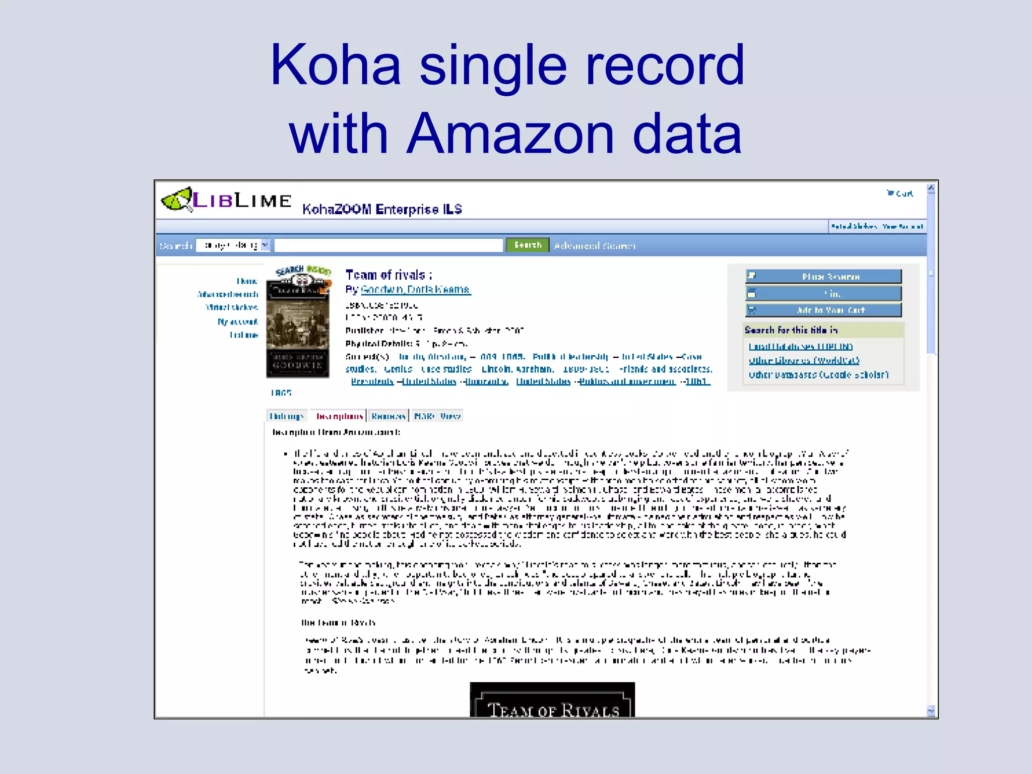 Koha single record  with Amazon data 