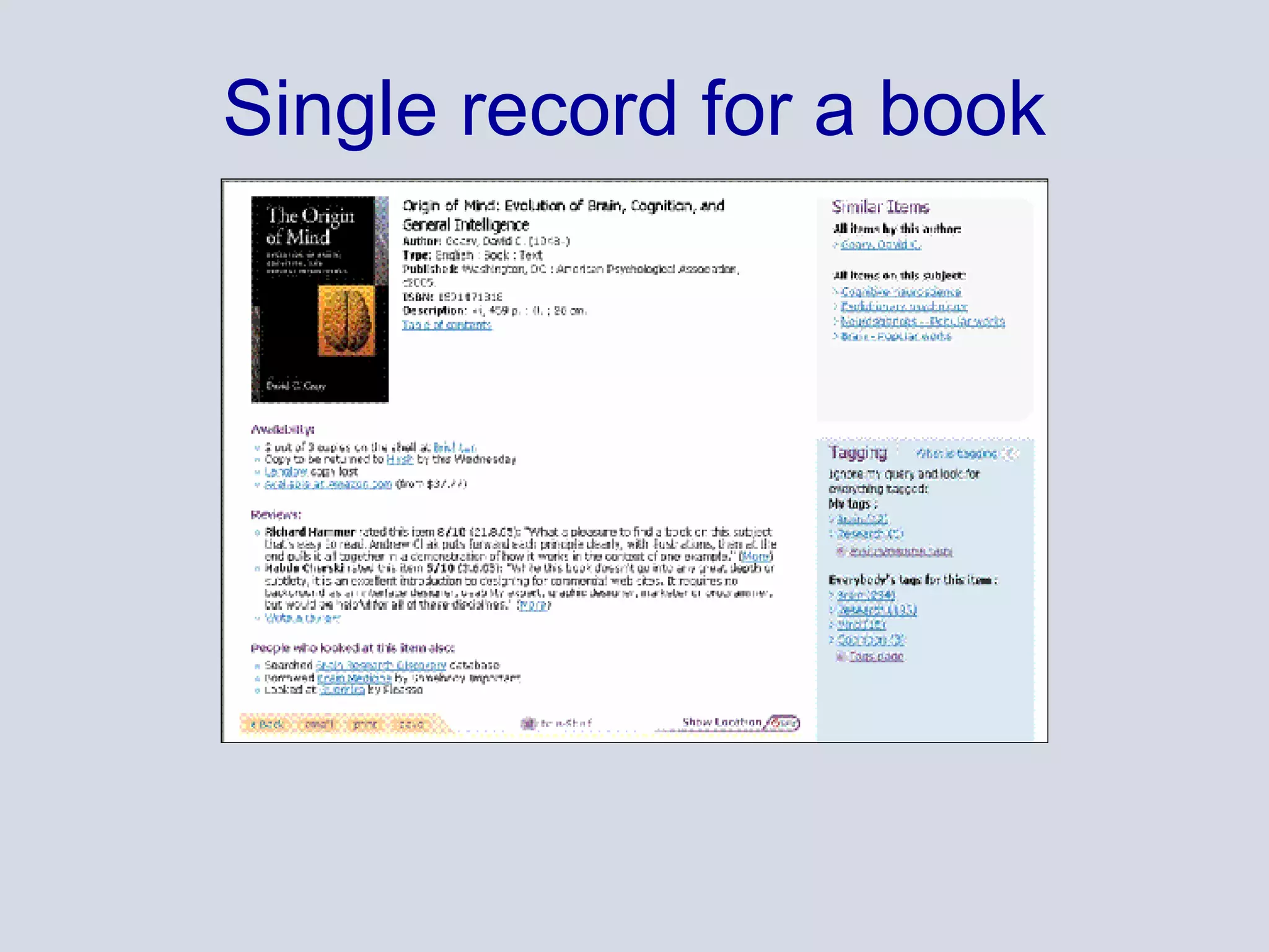 Single record for a book 