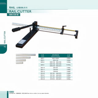 ~
w
I-
I-
:J
u
_J
~
RAIL CUTTER
---------------;:J ~ ~ ;ooma~;Jf!L~ilf! 5* lit
Model Suited Din Rail Item Weight
-- - - - - - - - - - -I QDA-1 SDR-1100AA 4.90Kg________, QDA-3 SDR-1100 9.30Kg
-- - - - -I QDG-2 SDR-1 100 SNS-1500 9.30Kg
QDG-4
SDR-1100
SDR-5100
SNS-1500
SNS-321 5
15.00Kg
QDL-10 DR-1100 3.30Kg
QDL-11 DR-5100 3.30Kg
QDL-12 DR-8100 3.30Kg
QDL-20 DR-1100 ANS-3215 8.30Kg
QDL-21 DR-1100 ANS-3218 8.30Kg
QDL-22 DR-1100 KSG-2510 8.30Kg
QDL-23 DR-5100 A NS-3215 8.30Kg
I~=- .............,~...-·..._...,.........,..-,..
 