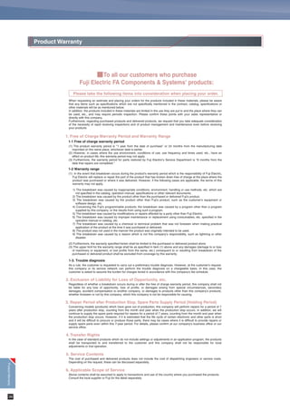 Service Network
Fuji FA Service Centers
•Overseas Service Center
[Service Area: Far East Asia]
5-7, Nihonbashi
Odemma-cho, Chuo-ku, Tokyo, 103-0011, Japan
Phone: (03)5847-8072
•USA Service Center
[Service Area: USA, Canada, Central & South
America]
5550 Cerritos Ave. Suite H Cypress, CA. 90630
USA
Phone: (714)220-1879
•CHICAGO Service Station
4825 N. Scott St. Suite 210, Schiller Park, IL 60176
USA
Phone: (847)233-9844
•EC Service Center
[Service Area: Europe, Middle East & Africa]
Goethering 58, 63067
Oftenbach/ Main Germany
Phone: (69)669029-0
•South East Asia & Oceania Service Center
[Service Area: SE & S Asia, Oceania]
171 Chin Swee Road, #12-01,
San Centre, Singapore 169877
Phone: (6481)5079
•FUJI-ELECTRIC TECHNOLOGY AND
SERVICE (SHENZHEN) CO., LTD
[Service Area: China]
5F, Liming Bldg., No.144,
Zhongxing Rd., Luohu District, Shenzhen
Phone: (0755)8220-2745, 8218-4287
Contracted Service Companies
•USA, Canada, Central & South America Area
USA
OESS CORPORATION(Head Office:NEW
JERSEY)
q NEW JERSEY
800 Huyler Street Teterboro, NJ 07608, USA
Phone: (201)288-4422
w CHICAGO
4825 N Scott Suite 210, Schiller park, IL 60176,
USA
Phone: (847)233-9412
e LOS ANGELES
5550 Cerritos Ave. Suite H, Cypress, CA 90630
USA
Phone: (714)220-1879
r SAN JOSE
1440, Koll Circle, Suite 107, San Jose, CA 95112
USA
Phone: (408)437-1582
t PORTLAND
7921 SW Cirrus Drive, Beaverton, OR 97008, USA
Phone: (503)520-5044
•Far East Asia Area
y KOREA
GAIUS INDUSTRIES CO., LTD.
Cana Bldg., 10-59, Yangjae-Dong, Seocho-Gu,
Seoul, 137-887, R.O. KOREA
Phone: (02)3463-0766
u TAIWAN
ELTA Electrical Co., Ltd.
4F, No.32. Sec. 3, Cheng TehRoad,
Taipei, Taiwan
Phone: (02)2597-6458
u TAIWAN
Full Key International Technology Ltd
12F, No.111-8, HSING TEH RD., SAN-CHUNG
CITY, TAIPEI, TAIWAN
Phone: (02)2995-2008
•Europe, Middle East & Africa Area
i F.R.GERMANY
OESS GmbH.
Senefelder Strasse 1, 63110 Rodgau,
F.R.GERMANY
Phone: (06106)285-7890
•SE & S Asia, Oceania
o SINGAPORE
Fuji Technical Center (S’pore) Pte Ltd.
Block 5000 Ang Mo kio Ave 5 #02-03 TechplaceII
SINGAPORE 569870
Phone: (6481)5079
!0 AUSTRALIA
CNC and ROBOTIC AUTOMATED SERVICES
Unit 33/16 Macquarie Place Boronia Victoria 3155,
AUSTRALIA
Phone: (03)9483-8629
!1 INDIA
AUTONUM CONTROLS PVT LTD.
109, Sagar Building, Prabhat Industrial Estate,
W.E. Highway, Befor Check Naka, Dahisar-East,
Mumbai 400 068 INDIA
Phone: (022)28960027
ServiceNetwork
37
 
