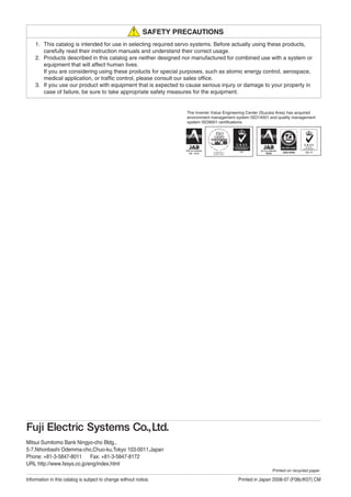 39
Reference Material
Programmable operation display
UG Series POD
Various products ranging from 5.7" (QVGA) to 15"
(XGA) types are included in the product line.
Full color (32,768 colors) realizes colorful and beautiful
screen expression.
Catalog (LEH854)
Motion controller
MICREX-SX Series SPH
Various CPUs matching your purposes are included in the
line of products.
- Module type (Up to 64 axes control)
- PCI bus compatible board type (Up to 32 axes control)
- Selection of program language best for the control (LD, ST
or FB language)
Catalog (LEH982)
 