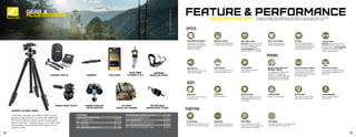 ACCESSORIES
16749 COMPACT OUTDOOR TRIPOD $99.95
8228 LENSPEN® PRO KIT $28.95
7072 LENSPEN® $11.95
16141 FOG KLEAR $7.95
8072 MICRO FIBER CLEANING CLOTH $5.95
16142 MICRO FIBER CLEANING CLOTH LARGE $8.95
16416 NEOPRENE BINOCULAR STRAP $29.95
7070 WINDOW MOUNT $54.95
8177 MONARCH/ACULON TRIPOD ADAPTER $25.95
6121 EZ CARRY BINOCULAR HARNESS $27.95
8172 RETRACTABLE RANGEFINDER TETHER $23.95
LensPen®
Micro Fiber
Cleaning Cloth
Neoprene
Binocular Strap
FOG KLEAR
Fog Klear
Part#: 16141 UPC: 018208161416
Sugg. Retail: $7.95 Dealer Cost: $3.25
LensPen® Pro Kit
Window Mount BLACK MONARCH/ACULON
Tripod Adapter
EZ Carry
Binocular Harness
Retractable
Rangefinder Tether
COMPACT OUTDOOR TRIPOD
A packable, ergonomic and stable platform for your
spotting scope, binocular or camera that weighs just
32.8 ounces. This four-section aluminum alloy tripod
extends from 15.75” collapsed length, out to 49.61” when
fully extended. Recommended load capacity for this
tripod is 5.5 lbs.
PHOTO:
AWILDCONNECTION.COM
Wide Field of View
(Binocular) Models that have fields of
view of 60° or greater, based on the
ISO 14132-1:2002 standard.
(Laser Rangefinder) Models that
have fields of view of 7.50 or greater.
Long Eye Relief
(Binocular) Provides 15mm or more of
eye relief (12mm+ for compacts). Perfect
for eyeglass wearers. (Laser Rangefinder
Provides 15mm or more of eye relief.
Perfect for eyeglass wearers.
Multilayer Coating
Multilayer coating is applied to one
or more lens and prism surfaces.
Armor Lens Coating
Scratch-resistant coatings for
eyepiece and objective lenses.
ED Glass
ED (Extra-low Dispersion) glass
reduces chromatic aberration to a
remarkable degree, providing clear
images with superior contrast.
PRISMS
OPTICS
High Contrast
Optical system provides ultra-high
contrast and sharp images.
Field Flattener
Delivers sharp images all the way
to the edge of the field of view.
3x Zoom Ratio
Offers flexibility for a variety of
viewing situations.
Dielectric High Reflective
Multilayer Coating
This coating features reflectance that
exceeds 99%. By utilizing light
interference, this coating assures high
reflectivity across the full visible range,
and ensures high color reproducibility.
Phase Correction Coating
Phase correction coating is applied
to the roof (Dach) prism surface to
minimize loss of resolution, ensuring
high-contrast images.
Silver Prism Coating
Silver-alloy prism coating which features
high reflectance is applied to the roof
(Dach) prism.
Tripod Adaptable
Ability to use tripod adapter to
mount to tripod.
OLED Display
High visibility red display provides
ideal contrast on distant targets.
TRU TARGET
Technology that allows you to switch between
First Target and Distant Target modes.
ID Technology
Provides the horizontal distance to the
target, even when ranging at angles.
STABILIZED
Image-stabilized to provide the
easiest single-handed operation.
BODY
FUNCTION
Waterproof
O-ring sealed to prevent moisture
from entering body.
Shockproof
Shrugs off rugged use.
Nitrogen Purged
Purged using nitrogen gas for total
reliability against thermal shock and
internal fogging.
HYPER READ
Laser provides quick and stable
measurement response regardless of
distance (approx. 0.3 seconds).
Locking Diopter
Retains your personal setting.
DESCRIPTION KEY Throughout the pages of this catalog, feature and performance icons are used to help in comparing
and selecting the right product for your intended use. Below is a detailed description for each:
FEATURE & PERFORMANCE
Fully Multicoated Optics
Multiple layers of anti-reflective
coating on all air-to-glass surfaces
maximize light transmission,
brightness and contrast.
GEAR &
ACCESSORIES
34
34 35
 