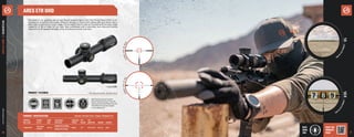 27
1
0
X
-
A
T
M
R
3
F
F
P
I
R
M
I
L
1
X
-
A
T
M
R
3
F
F
P
I
R
M
I
L
26
athlonoptics.com
RIFLESCOPES
|
ARES
ETR
UHD
PRODUCT FEATURES
A
T
M
R
2
F
FP
I
R
M
O
A
A
T
M
R
3
F
F
P
I
R
M
I
L
PRODUCT SPECIFICATION
POWER X
OBJ. LENS
TURRET
STYLE
TUBE
SIZE
AVAILABLE
RETICLES
SURFACE
FINISH
EYE
RELIEF
FOV
@100 YDS WEIGHT LENGTH
1-10x24 FFP
*Exposed/
Capped
34 mm
ATMR2 FFP IR MOA
Matte 3.7” 117.3-11.7 ft 26.9 oz 10.0”
ATMR3 FFP IR MIL
** Zero Stop and Locking - Elevation Turret
High Precision Erector System,
Aircraft Grade Aluminum Tube, XPL
Coating, Illuminated Reticles, Etched
Glass Reticles, Exposed/Capped
Turrets, Waterproof
L
OCKING TURRET
S
LOCKING TURRETS **
**
1-10x24 FFP
The latest in our growing line of Low-Power Variable Optics, this First Focal Plane LPVO is un-
matched in versatility and quality. Whether hunting in thick brush, taking 600-yard shots over a
bean field, or tearing up a 3-gun stage, the incredible field of view on 1x paired with the long-range
capability of 10x is ready for any task. Take confidence with a precision zero stop and locking
elevation turret/capped windage turret, ensuring you never lose zero.
ARES ETR UHD
* Exposed - Elevation Turret / Capped - Windage Turret
BEST
USED
FOR
VISIT THE
PRODUCT
PAGE
 