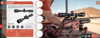 47
46
athlonoptics.com
RIFLESCOPES
|
HERAS
SPR
HERAS SPR
Push your small caliber firearm or airgun to new distances with a wide high magnification range of
6-24X. Incorporating an adjustable elevation turret, locking windage turret, and MOA and MIL reticle
options provide modern hunters with a new approach for shots on long-range game. While still
featuring a minimum parallax of 10 yards out to infinity, the 6-24X is the only magnification range in
the Hera’s SPR line to feature both SFP and FFP options.
BEST
USED
FOR
VISIT THE
PRODUCT
PAGE
6-24x56 SFP / FFP - NEW
PRODUCT FEATURES
PRODUCT SPECIFICATION
POWER X
OBJ. LENS
TURRET
STYLE
TUBE
SIZE
AVAILABLE
RETICLES
SURFACE
FINISH
EYE
RELIEF
FOV
@100 YDS WEIGHT LENGTH
6-24x56 SFP Exposed 30 mm
APLR7 SFP IR MOA
Matte 3.7” 19.9-5.1 ft 32.3 oz 14.4”
APRS7 SFP IR MIL
APRS8 SFP IR MIL
6-24x56 FFP Exposed 30 mm
APLR9 FFP IR MOA
Matte 3.7” 19.9-5.1 ft 32.3 oz 14.4”
APRS9 FFP IR MIL
* Exposed - Elevation Turret / Capped - Windage Turret
High Precision Erector System,
Aircraft Grade Aluminum, Side
Parallax Adjustment, Non-Illuminated
Reticles, Etched Glass Reticles,
Exposed Turrets, Waterproof
L
OCKING TURRET
S
LOCKING TURRETS *
* Locking Feature on Windage only
A
P
L
R
7
S
F
P
I
R
M
O
A
-
N
E
W
A
P
R
S
7
S
F
P
I
R
M
I
L
-
N
E
W
A
P
R
S
8
S
F
P
I
R
M
I
L
-
N
E
W
A
P
L
R
9
F
F
P
I
R
M
O
A
-
N
E
W
A
P
R
S
9
F
F
P
I
R
M
I
L
-
N
E
W
NEW
 