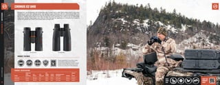11
10
athlonoptics.com
BINOCULARS
|
CRONUS
G2
UHD
CRONUS G2 UHD
Designed for serious glassing with exceptional edge to edge clarity, sharp detail enhancement, ultra-clear
brightness and true color representation. We designed these binoculars with our revolutionary E2ES lens
system which gives you a flat field of view. We included UHD glass resulting in a clearer and sharper image.
Dielectric coating reflects 99% of the light through the prism assembly. Our state of the art lightweight
Magnesium chassis helps lighten your load all while maintaining ruggedness to withstand the scrapes &
bumps of constant use. These Cronus binoculars can take a hit!
10 x 42 mm 15 x 56 mm
PRODUCT SPECIFICATION
MODEL
OBJECTIVE
LENS
DIAMETER
EYE
RELIEF
FOV
ANGULAR
FOV
@1000
YARDS
CLOSE
FOCUS
INTERPUPILLARY
DISTANCE WEIGHT
HEIGHT
X
WIDTH
15x56 mm 56 mm 18.5 mm 4.5 o
235 ft 13.1 ft 59-74 mm 45.2 oz 8.7x6.2''
10x42 mm 42 mm 19.3 mm 6.5 o
338 ft 6.6 ft 56-73 mm 27.8 oz 6.3x5.1"
PRODUCT FEATURES
Phase Coated, BAK4 Prisms (42mm), Abbe
Prisms (56mm), Advanced Fully Multi-
Coated Lenses, Magnesium Chassis, Locking
Diopter, Long Eye Relief, Close Focus, Twist
Up Eye-Cups, Waterproof, Tripod Adaptable
BEST
USED
FOR
VISIT THE
PRODUCT
PAGE
 