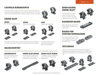MOUNTS | 60
A premium alternative for Ruger®
, CZ®
, Sako®
, and other rifles requiring ringmounts.
They’re also a no-tap ...