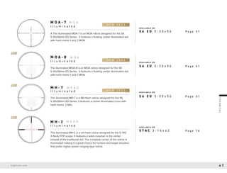 T
E
C
H
N
I
C
A
L
AVA I L A B L E O N
AVA I L A B L E O N
AVA I L A B L E O N
AVA I L A B L E O N
A The illuminated MOA-7 is an MOA reticle designed for the S6
5-30x56mm ED Series. It features a floating center illuminated dot
with hash marks 1 and 2 MOA.
The illuminated MOA-8 is an MOA reticle designed for the S6
5-30x56mm ED Series. It features a floating center illuminated dot
with hash marks 1 and 2 MOA.
The illuminated MH-7 is a Mil-Hash reticle designed for the S6
5-30x56mm ED Series. It features a center illuminated cross with
hash marks .2 Mils.
The illuminated MH-2 is a mil-hash reticle designed for the S-TAC
3-16x42 FFP scope. It features a solid crosshair in the center
instead of the traditional dot. The complete center of the reticle is
illuminated making it a great choice for hunters and target shooters
that prefer higher power ranging type reticle.
M O A - 8
M H - 7
M H - 2
M O A
M R A D
M R A D
M O A
P a g e 3 1
P a g e 3 1
P a g e 3 1
S 6 E D 5 - 3 0 x 5 6
S 6 E D 5 - 3 0 x 5 6
S 6 E D 5 - 3 0 x 5 6
P a g e 1 4
S T A C 3 - 1 6 x 4 2
M O A - 7
FFP
FIRST FOCAL PLANE
FFP
FIRST FOCAL PLANE
FFP
FIRST FOCAL PLANE
I l l u m i n a t e d
I l l u m i n a t e d
I l l u m i n a t e d
I l l u m i n a t e d
4 7
S i g h t r o n . c o m
 
