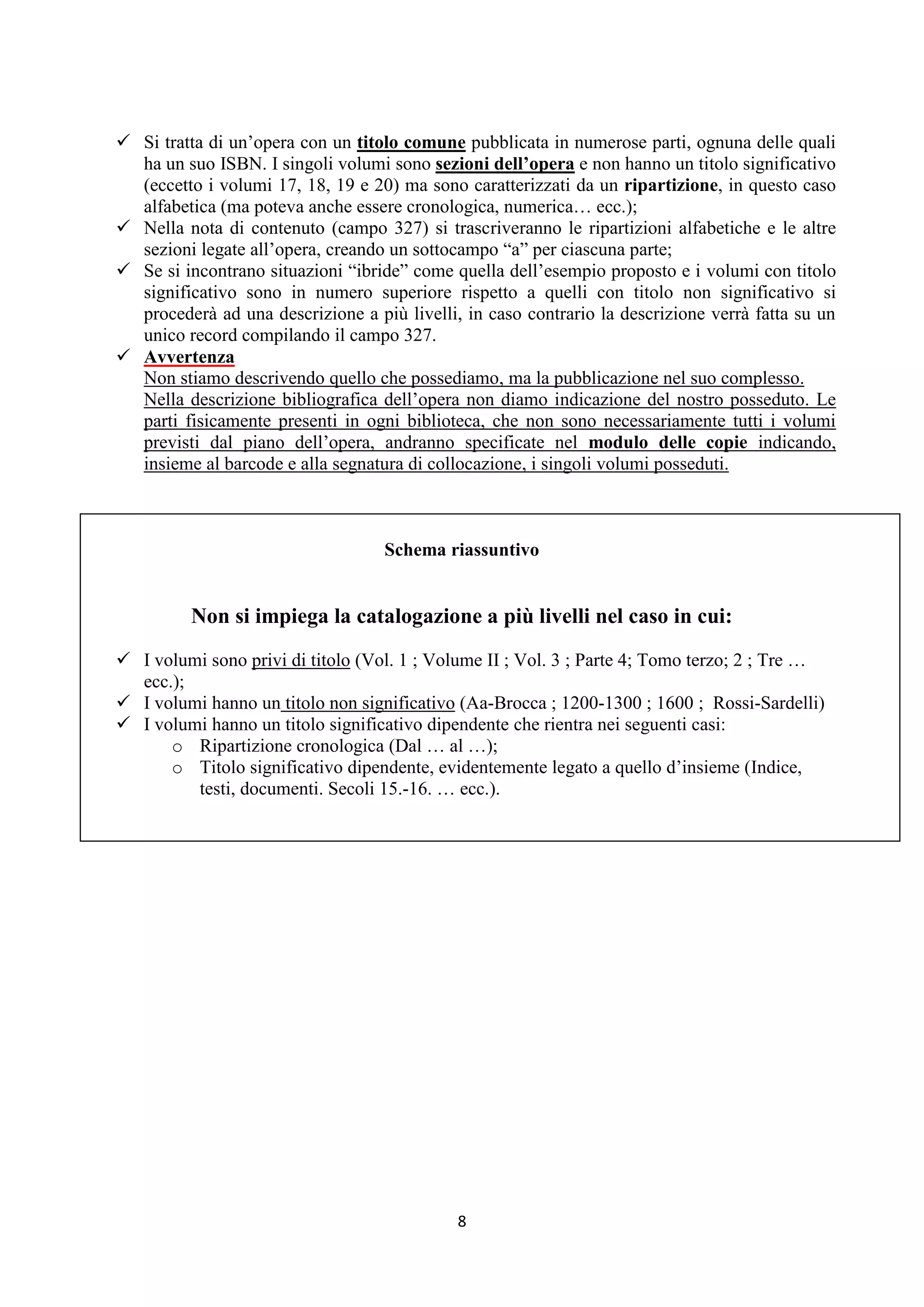 Catalogazione d'insieme e a più livelli | DOCX