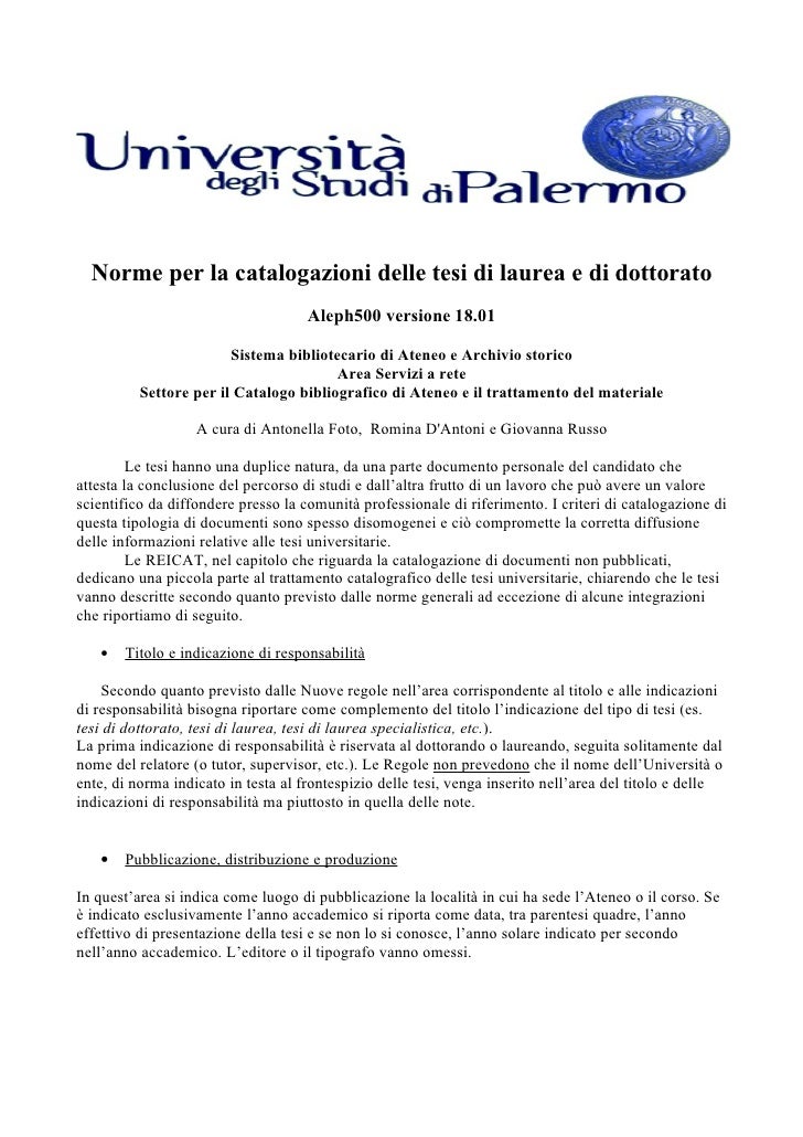 Catalogazione Delle Tesi Di Laurea E Di Dottorato