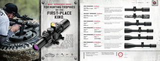 SeriesFeatures
Ballistic CQ™
• Ideal platform for competitive shooters,
especially 3-Gun enthusiasts
• Generous eye relief up to 4 inches for
comfortable shooting
• Index-matched, Hi-Lume®
multicoating
aids in low-light performance and glare
reduction, increasing your success rate
Reticles
FOR HUNTING TROPHIES
OF THE
FIRST-PLACE
KIND.
Wins in competitive
shooting don’t have
to come with a
four-figure price tag
when you outfit any
competition gun with the
MTAC. Tough, sleek, snag-
free, and complete with the
clarity of fogproof, glare-resistant
glass, they’re built for consistent,
mid-distance, repeatable shooting
with an unmatched level of features and comfort
that add up to an extreme value in versatility.
MTAC™
RIFLESCOPES SERIES
MTAC RIFLESCOPE 1-4x24mm
• Compact model is perfect for 3-Gun, close quarter battle (CQB), or
big-game stalking
• Available combo is a complete shooting platform at significant
savings: MTAC 1-4x24mm riflescope, 3-MOA FastFire™
3 red dot
sight, and 30 mm AR-P.E.P.R.™
Mount; see the CQB Tactical Kits
section for more information
ITEM NUMBERS:
200437, 200437-FF (COMBO)
RETICLE:
BALLISTIC CQ™
MAIN TUBE SIZE:
30 mm
• Top your favorite zombie carbine with this compact riflescope with
SkullTac camo finish
• Available combo is a complete shooting platform at significant
savings: SkullTac 1-4x24mm riflescope, 3-MOA FastFire 3 red dot
sight, and 30 mm AR-P.E.P.R. Mount; see the CQB Tactical Kits section
for more information
SKULLTAC™ RIFLESCOPE 1-4x24mm
ITEM NUMBERS:
200438, 200438-FF (COMBO)
RETICLE:
BALLISTIC CQ™
MAIN TUBE SIZE:
30 mm
MTAC RIFLESCOPE 1.5-6x42mm
• Compact model is perfect for 3-Gun, close quarter battle
(CQB), or big-game stalking
ITEM NUMBER:
200429
RETICLE:
BALLISTIC CQ™
MAIN TUBE SIZE:
30 mm
MTAC RIFLESCOPE 3.5-10x42mm
• Versatile riflescope is ideal for mid- to long-range tactical shooting
• Parallax adjustment for improved accuracy at long distances
• Finger-adjustable MTAC mil-rad target knobs for easy
precision adjustments
ITEM NUMBER:
200454
RETICLE:
G2B MIL-DOT™
MAIN TUBE SIZE:
30 mm
ADJUSTABLE SIDE PARALLAX:
50 YDS. TO INFINITY
MTAC RIFLESCOPE 4.5-14x42mm
• High magnification extends your long-range shooting capability
• Parallax adjustment for improved accuracy at long distances
• Finger-adjustable MTAC mil-rad target knobs for easy
precision adjustments
ITEM NUMBER:
200463
RETICLE:
G2B MIL-DOT™
MAIN TUBE SIZE:
30 mm
ADJUSTABLE PARALLAX:
50 YDS. TO INFINITY
MTAC RIFLESCOPE 6.5-20x50mm
•High magnification extends your long-range shooting capability
• 50 mm objective allows for maximum light collection
• Parallax adjustment for improved accuracy at long distances
• Finger-adjustable MTAC mil-rad target knobs for easy
precision adjustments
ITEM NUMBER:
200471
RETICLE:
G2B MIL-DOT™
MAIN TUBE SIZE:
30 mm
ADJUSTABLE SIDE PARALLAX:
50 YDS. TO INFINITY
WATERPROOF SHOCKPROOF FOGPROOF NITROGEN-FILLED
G2B Mil-Dot™
BURRISOPTICS.COM 11PageTACTICAL
 