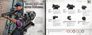SeriesFeatures
AR-332™
AR-536™
AR-TRIPLER™
• Fixed 3x magnification with a 32 mm objective
• 3 reticle color settings: red, green, and black
• 5 red and 5 green illuminated settings
• Available combo includes AR-332 optic, 4-MOA
FastFire™
2 red dot sight, Anti-Reflection Device,
and rugged, reusable carry case
• Fixed 5x magnification with a 36 mm objective
• 3 reticle color settings: red, green, and black
• 5 red and 5 green illuminated settings
• Available combo includes AR-332 optic, 4-MOA
FastFire™
2 red dot sight, Anti-Reflection Device,
and rugged, reusable carry case
• Lets you transition between close quarter and mid-
distance shooting without swapping
weapons or optics
• Adds 3x magnification to any 1x or non-
magnified optic
• Pivot ring lets it easily flip to the side with the push
of a button, to switch from 3x to 1x shooting
• Windage and elevation adjustments allow
complete use of reticle images on partner optics
• Available combo includes AR-Tripler and AR-Pivot
Ring™
, Quick Detach
ITEM NUMBERS:
300208
NEW 300222 (COMBO)
RETICLE:
BALLISTIC CQ™
ITEM NUMBERS:
300210
NEW 300223 (COMBO)
RETICLE:
BALLISTIC CQ™
ITEM NUMBERS:
300213
300216 (COMBO)
Made specifically for close-
quarter engagement with
an AR, these compact prism
sights allow for nanosecond
target acquisition in the lowest-
light scenarios. The variety of
magnification also ensures lawmen,
military, and competitive shooters can
accurately cover distances, should
the situation require lightning-fast
adaptability when it’s go-time.
• Made for competitive shooters, law enforcement personnel, and military operators
• Provides additional range from a compact, fast-acquisition optic
• Rugged construction withstands recoil, abuse, and all types of weather
Reticles
YOUMIGHTBEUPCLOSE,
BUT IT’S
NEVER PERSONAL.
AR SIGHTS SERIES
AR-PIVOT RING™
, QUICK DETACH, 30 MM
• Lets you quickly and easily mount the AR-Tripler in-line
behind non-magnified objects
• Flips to the side with the push of a button for 1x
shooting; manually pushes back into the upright
position for longer shots
• Automatically locks into place for secure shooting
• Installation and removal is easy with the quick-
detachable mount
ITEM NUMBER:
420168
ANTI-REFLECTION DEVICE
• Threaded anti-reflection devices (ARDs) reduce
lens glare and provide greater concealment to
prevent detection
• Available to fit AR-332 (625004) or
AR-536 (626005)
ITEM NUMBERS:
626004
626005
AR-1X™
• Fixed 1x magnification with a 20 mm objective
• 3 reticle color settings: red, green, and black
• 7 red and 7 green illuminated settings with
push-button activation
• Night vision compatible
• 5,000+ hours of battery life with one lithium
AA battery
• Available combo includes AR-1X optic,
AR-Tripler™
, and AR-Pivot Ring™
, Quick Detach
ITEM NUMBERS:
300214
NEW 300219 (COMBO)
RETICLE:
BALLISTIC CQ™-1X
Ballistic CQ™-1X
Outside Diameter =
80”at 100 Yards
Inside Diameter =
64”at 100 Yards
Center Dot Diameter =
4.4 MOA
Each bar and
horizontal gap
subtend 18”
at distance.
Center of Dot = 200 Yards
Bottom of Dot = 300 Yards
9 MOA 18 MOA
MOA
Inches@100Yards
0
2.2
5.0
8.4
12.4
0
2.3
5.2
8.8
13.0
200
300
400
500
600
Yards
0 0
Ballistic CQ™
Outside Diameter =
80”at 100 Yards
Inside Diameter =
64”at 100 Yards
Center Dot Diameter =
4.4 MOA
Each bar and
horizontal gap
subtend 18”
at distance.
Center of Dot = 200 Yards
Bottom of Dot = 300 Yards
9 MOA 18 MOA
MOA
Inches@100Yards
0
2.2
5.0
8.4
12.4
0
2.3
5.2
8.8
13.0
200
300
400
500
600
Yards
0 0
Outside Diameter =
80”at 100 Yards
Inside Diameter =
64”at 100 Yards
Center Dot Diameter =
4.4 MOA
Each bar and
horizontal gap
subtend 18”
at distance.
Center of Dot = 200 Yards
Bottom of Dot = 300 Yards
9 MOA 18 MOA
MOA
Inches@100Yards
0
2.2
5.0
8.4
12.4
0
2.3
5.2
8.8
13.0
200
300
400
500
600
Yards
0 0
BURRISOPTICS.COM 17PageTACTICAL
 