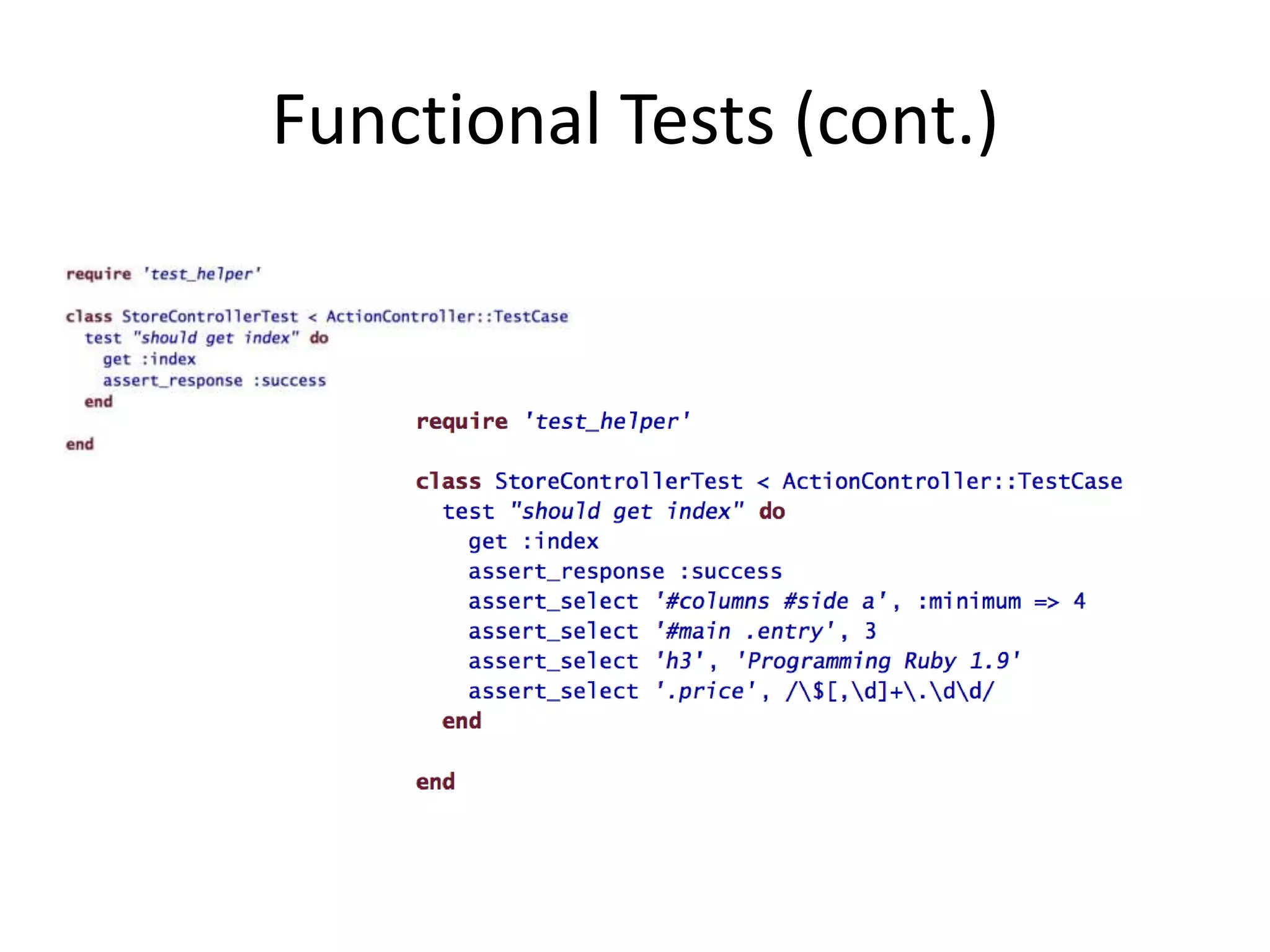 Functional Tests (cont.)
