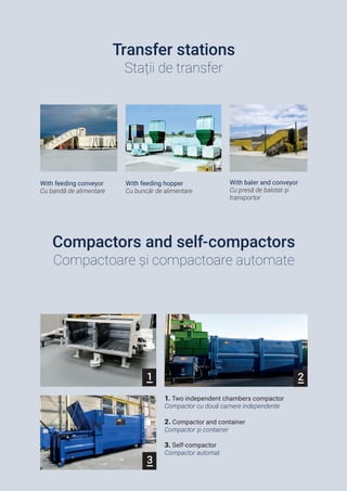3
1 2
Transfer stations
Stații de transfer
Compactors and self-compactors
Compactoare și compactoare automate
1. Two indep...